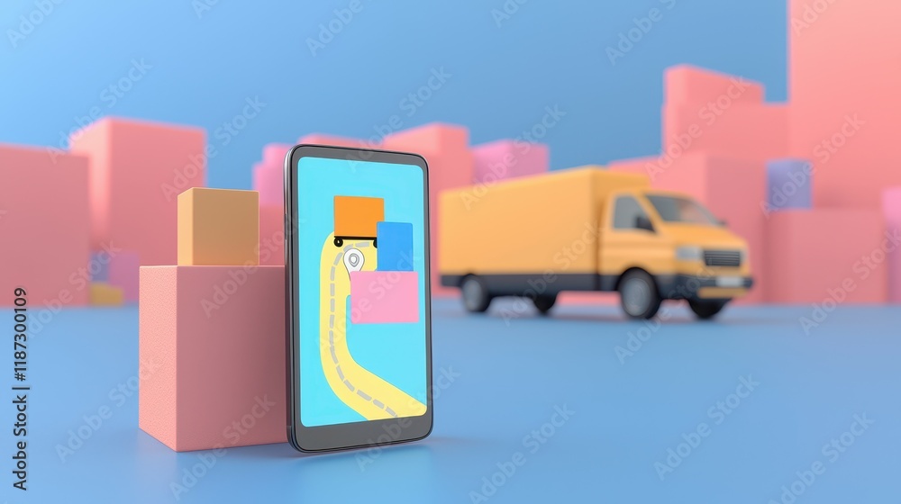 Naklejka premium Live tracking smartphone app for delivery logistics urban environment digital interface perspective efficient transport solutions