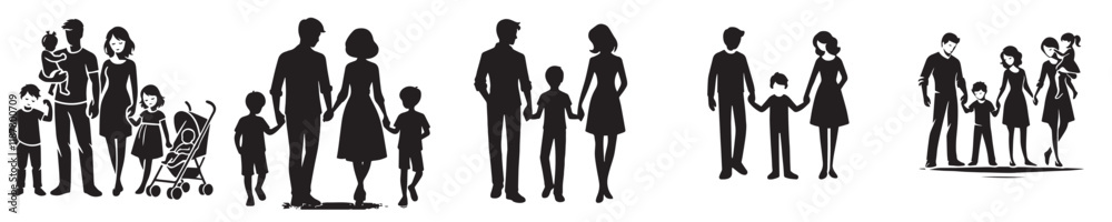 vector collection of family silhouettes in flat design style vector collection of family silhouettes in flat design style