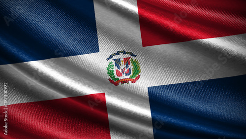 Dominican Republic flag with realistic silky wave texture photo