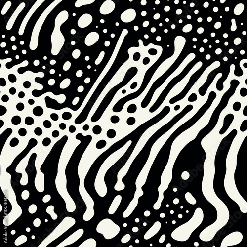  Vector seamless pattern. Modern stylish texture with smooth spots and natural dots. Repeating abstract tileable background. Compound organic shapes. Trendy abstract surface design.