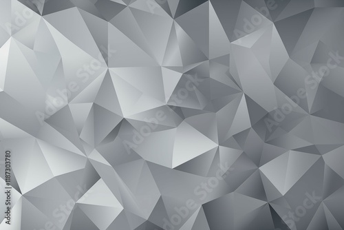 Abstract polygonal shapes in shades of gray, forming a three-dimensional low-poly texture photo