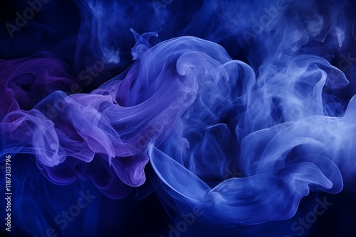 Abstract smoke-like swirls in shades of blue and purple on a black background