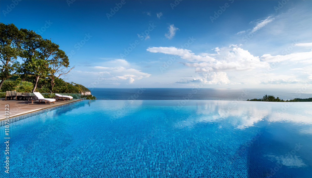 Fototapeta premium luxurious infinity pool overlooking tranquil ocean waters