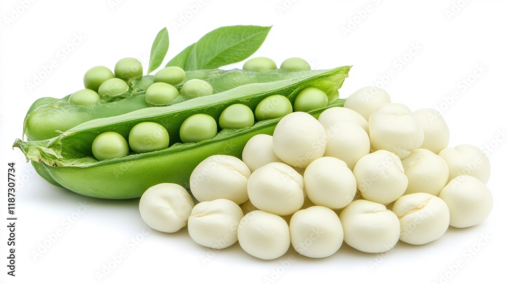 Fresh Green Peas in Pod and Shelled White Peas on White Background Fresh Green Peas in Pod and Shelled White Peas on White Background