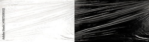 Crumpled creased plastic wrap texture on transparent background
