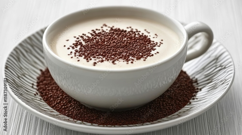 Creamy Dessert with Chocolate Sprinkles in a Elegant White Cup Creamy Dessert with Chocolate Sprinkles in a Elegant White Cup