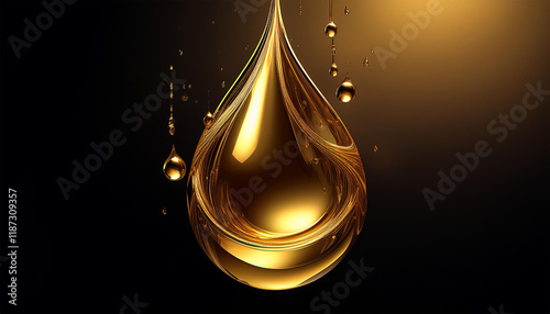 golden water droplet suspended in darkness