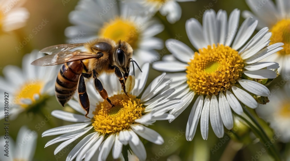 Bee on chamomile, flower, bee, collecting nectar Bee on chamomile, flower, bee, collecting nectar