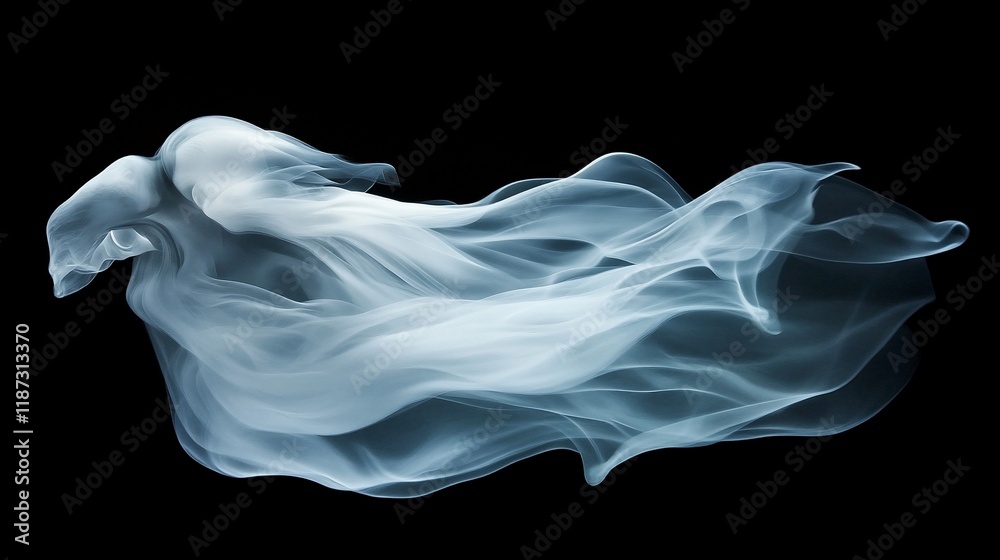 Fototapeta premium Abstract flowing blue fabric on black background.