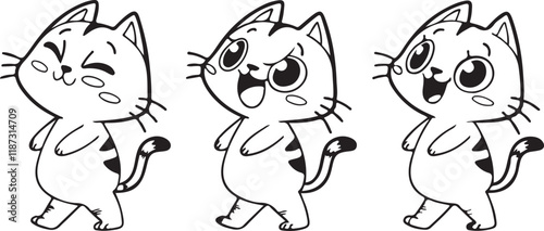 Set of funny cat illustration and silhouette vector