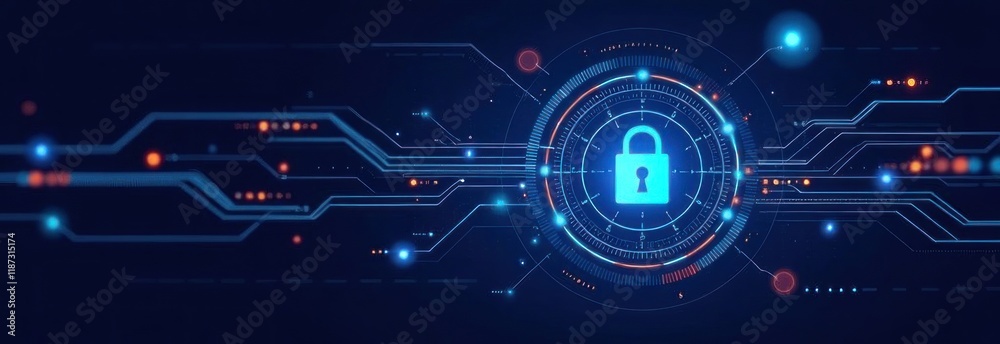 Fototapeta premium Futuristic cyber security system protecting digital information with padlock icon