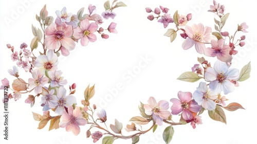 Wallpaper Mural Delicate Watercolor Floral Wreath - Beautiful Springtime Design Torontodigital.ca