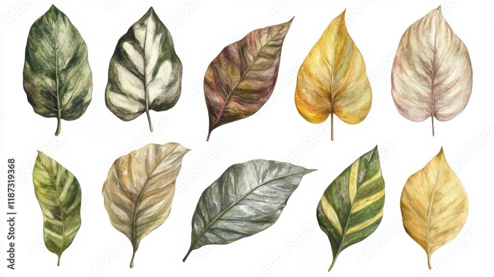 Obraz premium Watercolor Botanical Leaf Illustrations