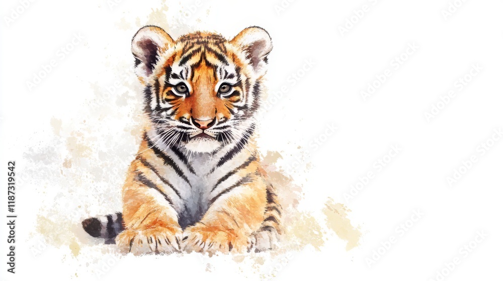 Obraz premium Charming Tiger Cub Watercolor Painting