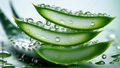 spiral aloe vera with water drops closeup