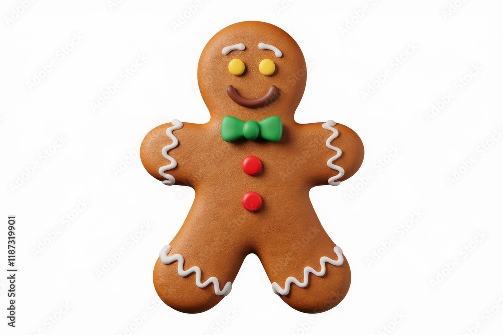 A cheerful gingerbread man with green bow tie and colorful buttons, perfect for Christmas. A cheerful gingerbread man with green bow tie and colorful buttons, perfect for Christmas.
