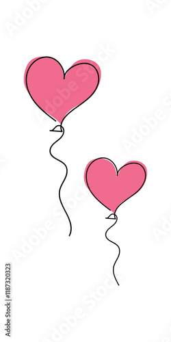 Obraz na płótnie Continuous line drawing of heart and words. Vector illustration. One single line drawing of love concept cute heart shaped for greeting card. Romantic symbol for wedding invitation, Valentine's Day. w salonie