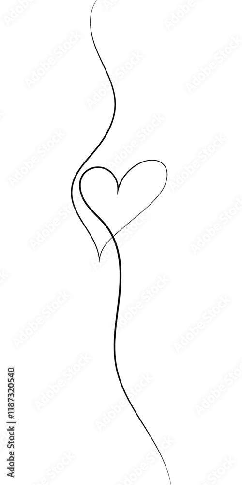Continuous line drawing of heart and words. Vector illustration. One single line drawing of love concept cute heart shaped for greeting card. Romantic symbol for wedding invitation, Valentine's Day.