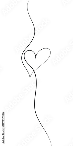 Obraz na płótnie Continuous line drawing of heart and words. Vector illustration. One single line drawing of love concept cute heart shaped for greeting card. Romantic symbol for wedding invitation, Valentine's Day. w salonie