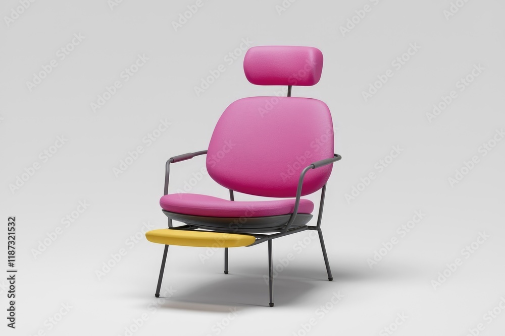 Obraz premium Pink armchair with a headrest and yellow footrest, modern design.