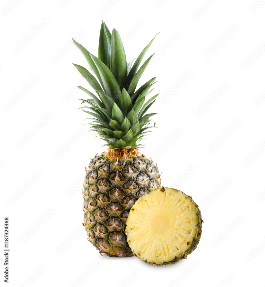 Fresh ripe pineapples isolated on white. Exotic fruit Fresh ripe pineapples isolated on white. Exotic fruit