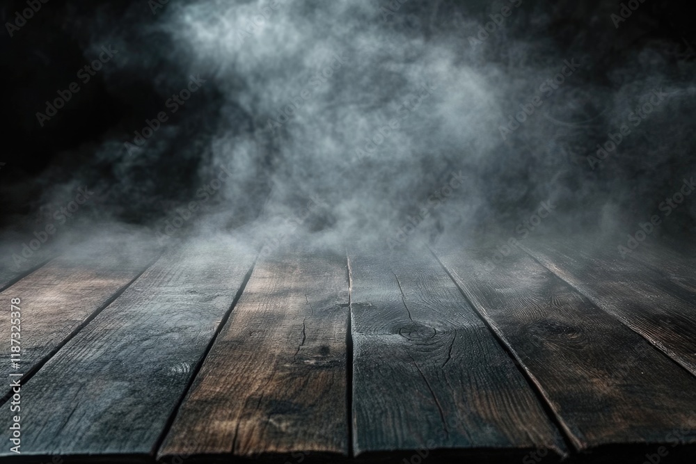 Fog In Darkness. Smoke And Mist On Wooden Table. Abstract And Defocused Halloween Backdrop. Fog In Darkness. Smoke And Mist On Wooden Table. Abstract And Defocused Halloween Backdrop.