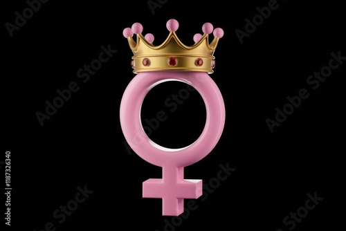 Pink female symbol adorned with a golden crown, symbolizing feminine power and royalty.
