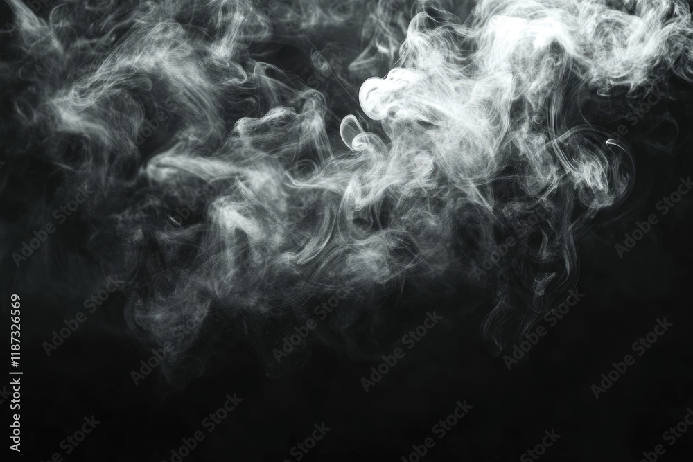 Obraz premium Monochrome incense smoke on dark background for graphic design.