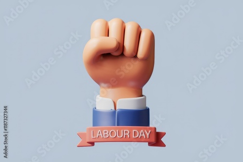 A clenched fist in a business suit, symbolizing Labour Day and workers' rights. photo