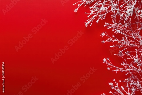 Festive red background adorned with delicate white snowflakes for holiday decoration