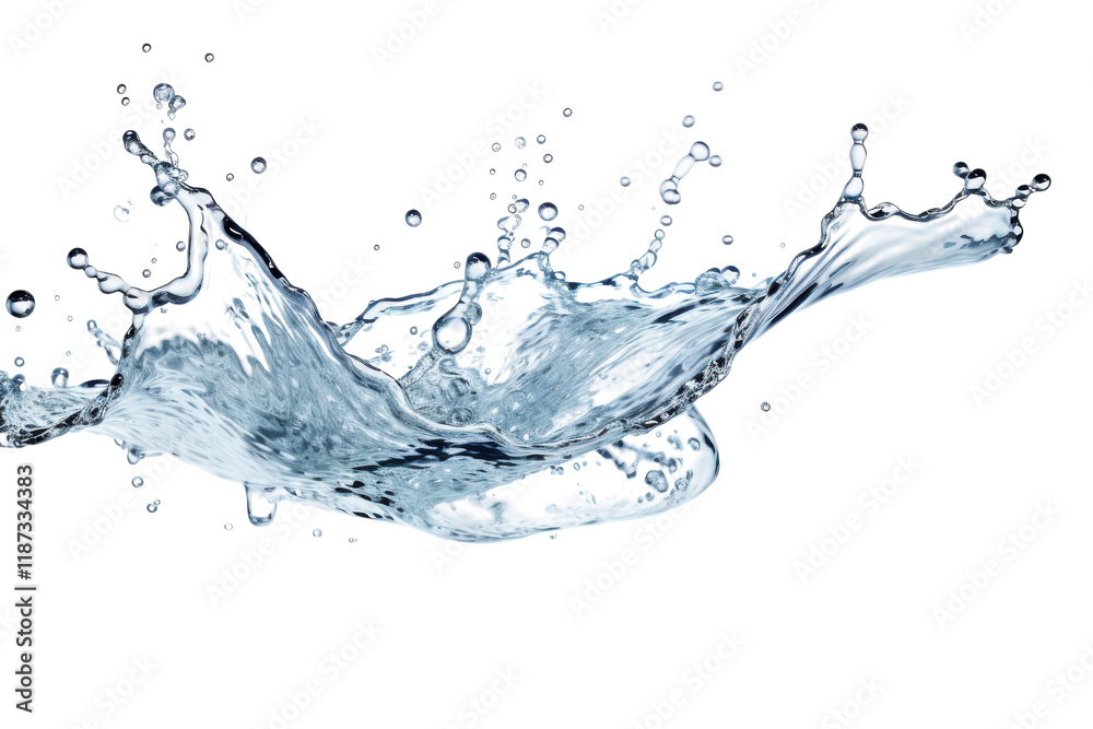 Splashing water creating droplets against a white background in a dynamic and refreshing manner Splashing water creating droplets against a white background in a dynamic and refreshing manner
