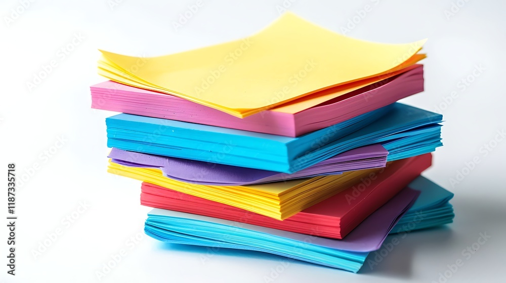 A neat stack of sticky notes in various colors isolated on white background A neat stack of sticky notes in various colors isolated on white background