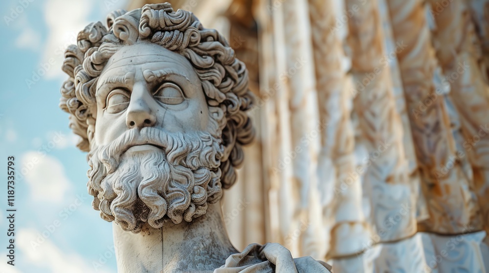 Detailed Marble Sculpture of an Ancient Roman Figure in Sunlight Detailed Marble Sculpture of an Ancient Roman Figure in Sunlight