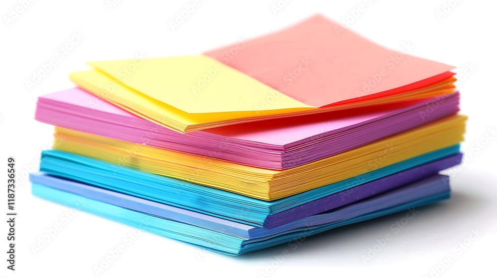 A neat stack of sticky notes in various colors isolated on white background A neat stack of sticky notes in various colors isolated on white background