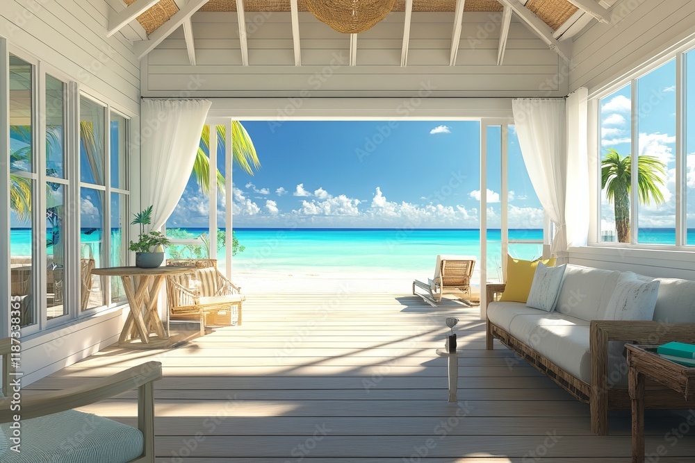Fototapeta premium Elegant Beachfront Living Room with Sea View