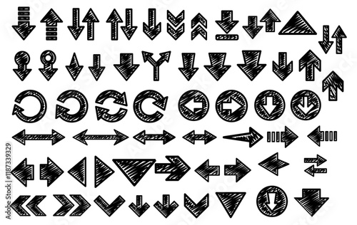 Arrow Collection: A comprehensive assortment of directional arrows, offering a versatile array of design elements suitable for navigation, guidance, and illustration purposes.