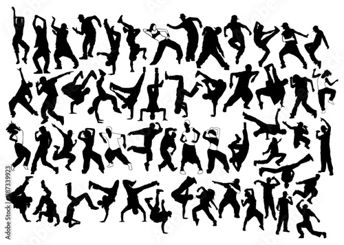 Dynamic Dance Silhouettes: An artistic collection of dynamic dance silhouettes, capturing the energy and movement of various dance styles, from graceful ballet to energetic hip-hop.