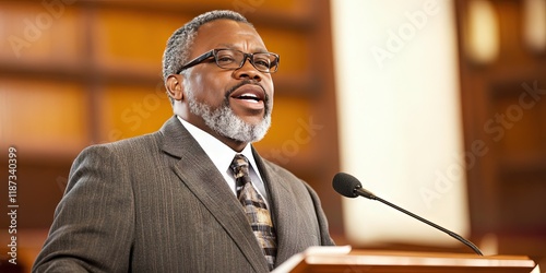 southern baptist african american preacher giving church sermon
