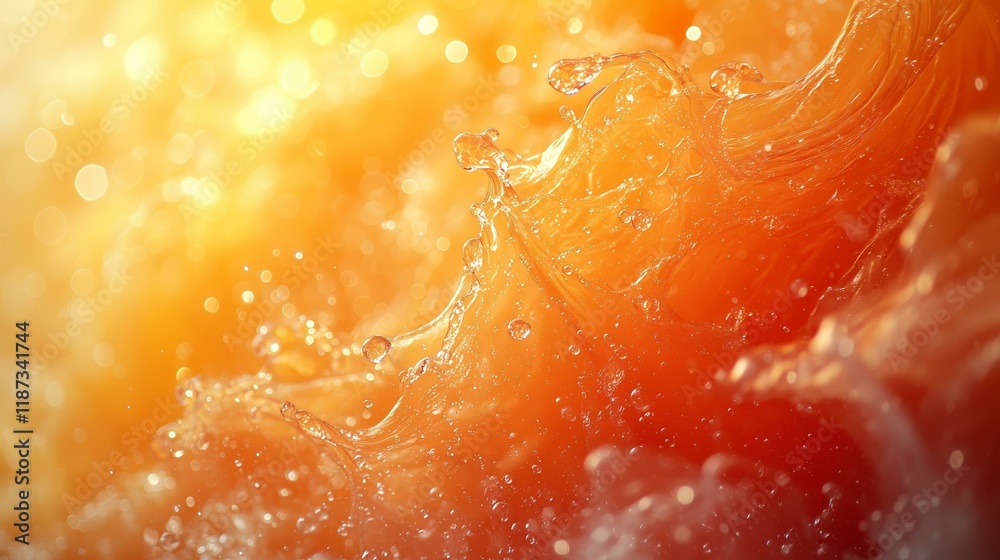 Vibrant abstract waves of orange and yellow fluid with sparkling highlights Vibrant abstract waves of orange and yellow fluid with sparkling highlights