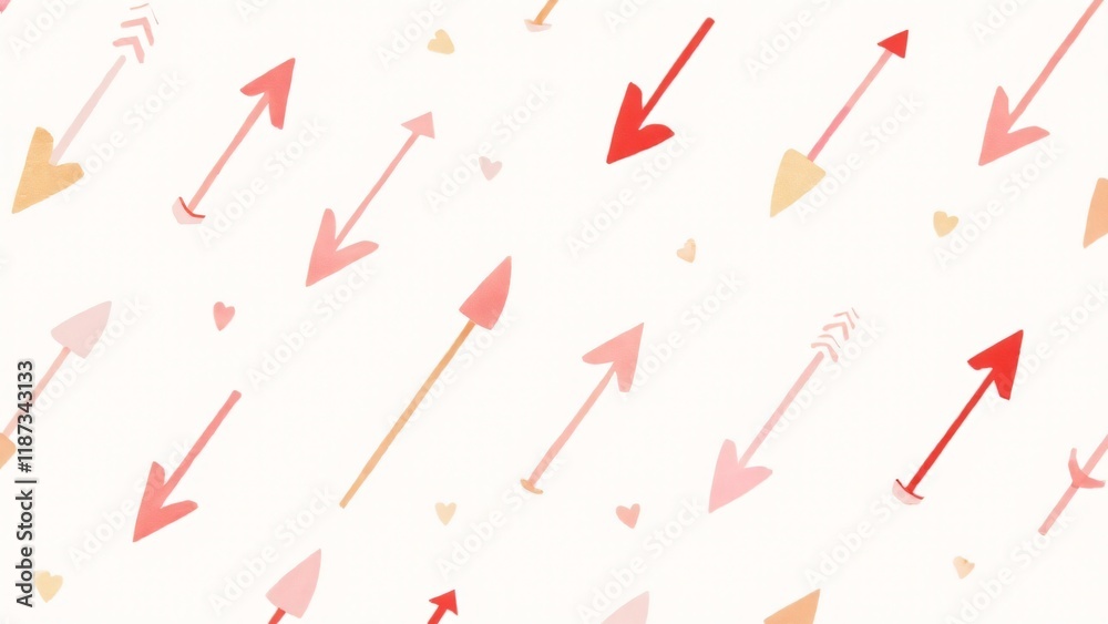 Geometric arrows in red, pink, and gold on a white background. This bold and modern Valentine’s Day pattern combines romance with contemporary style. Geometric arrows in red, pink, and gold on a white background. This bold and modern Valentine’s Day pattern combines romance with contemporary style.