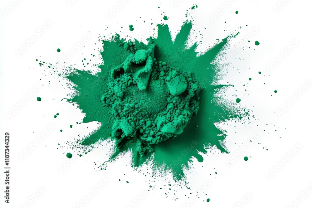 Green-colored dust spread across a white surface, marking the Holi festival