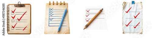 Crossed-out to-do list – A list with unchecked tasks and strikethroughs, symbolizing frustration with progress or priorities. Isolated on Clear White Background Highly Detailed  photo