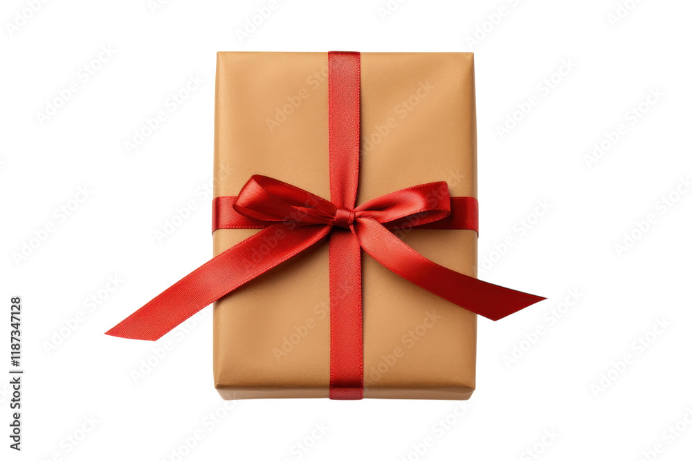 Gift wrapped in elegant brown paper with a vibrant red ribbon and bow, perfect for any occasion Gift wrapped in elegant brown paper with a vibrant red ribbon and bow, perfect for any occasion