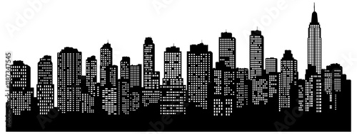 black and white city silhouette without background