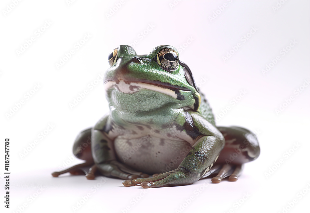 Obraz premium Frog resting on a white surface with a calm demeanor and detailed skin textures