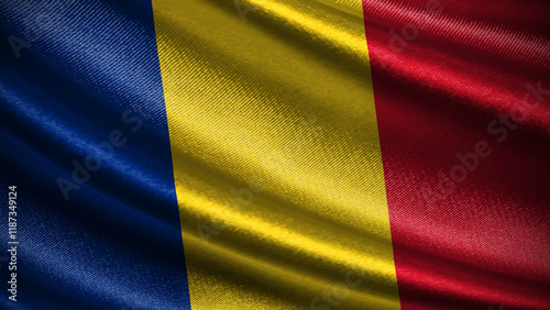 Fotografie Romania flag with realistic silky wave texture