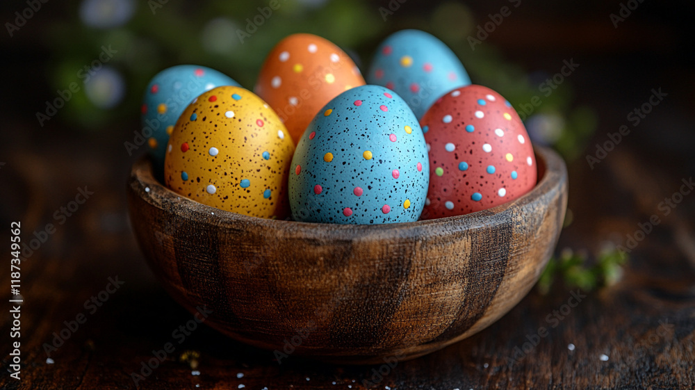 Obraz premium Easter eggs. Rustic style. Easter. Floral Easter decor.