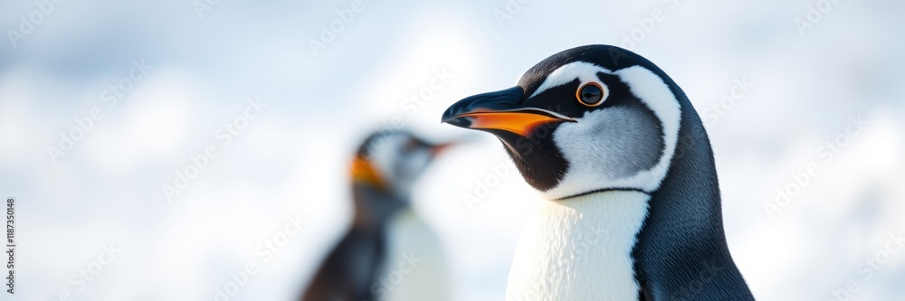 Naklejka premium Elegant Penguin with Focused Gaze Standing Against Snowy Background