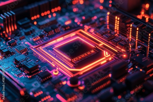 Digital Tech with glowing, intersecting neon lines, Generative AI