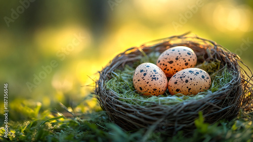 Festive arrangement of colorful Easter eggs in a detailed close-up shot